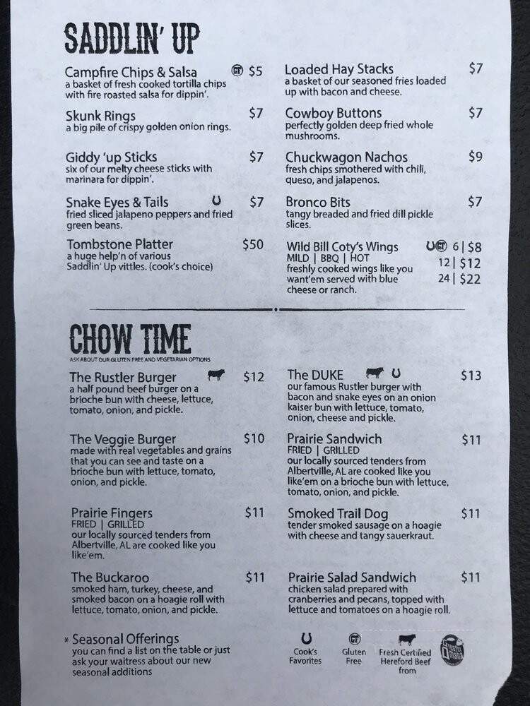 Rattlesnake Saloon - Tuscumbia, AL menu_pic