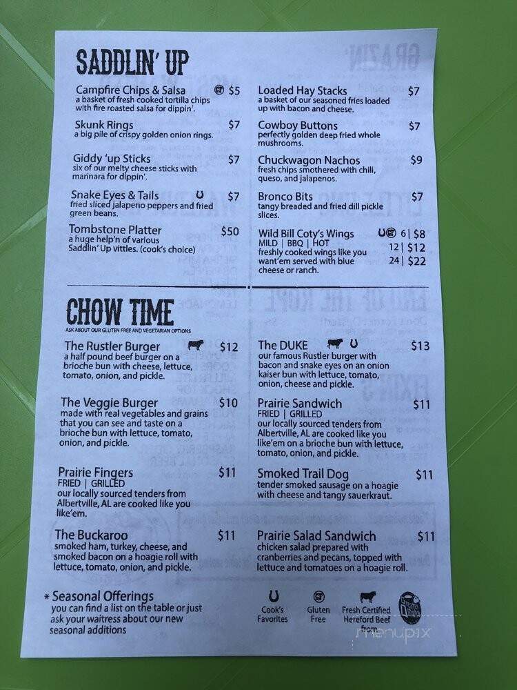 Rattlesnake Saloon - Tuscumbia, AL menu_pic