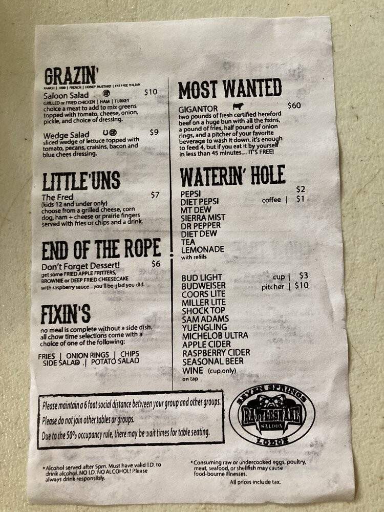 Rattlesnake Saloon - Tuscumbia, AL menu_pic