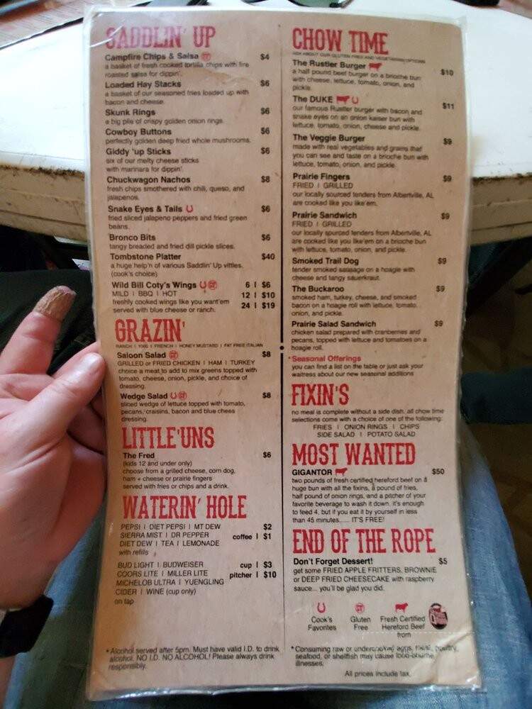 Rattlesnake Saloon - Tuscumbia, AL menu_pic