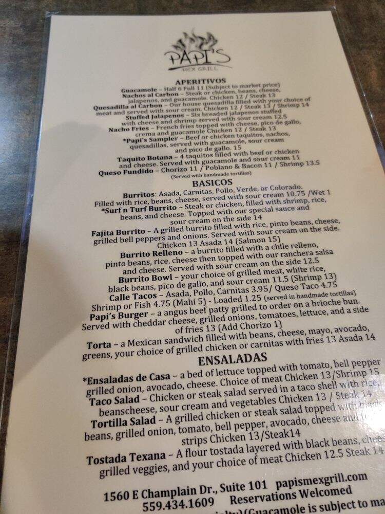 Papi's Mex Grill - Fresno, CA menu_pic