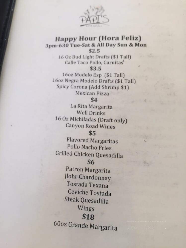 Papi's Mex Grill - Fresno, CA menu_pic