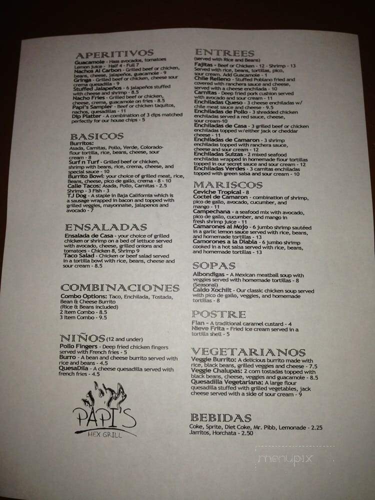 Papi's Mex Grill - Fresno, CA menu_pic