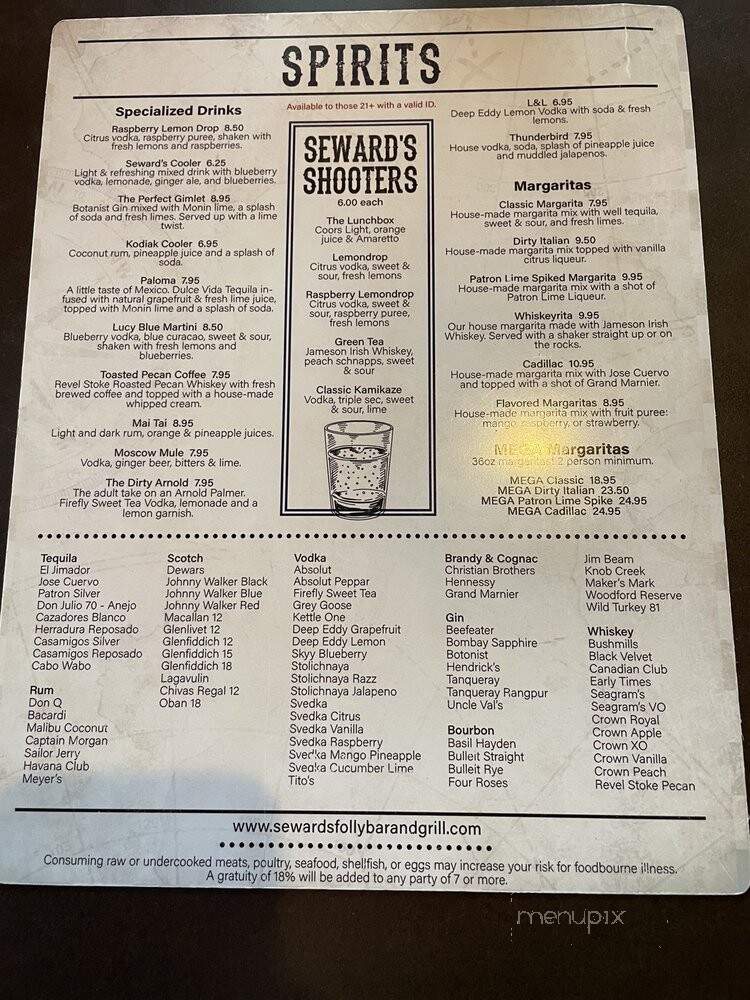 Seward's Folly Bar & Grill - Anchorage, AK menu_pic