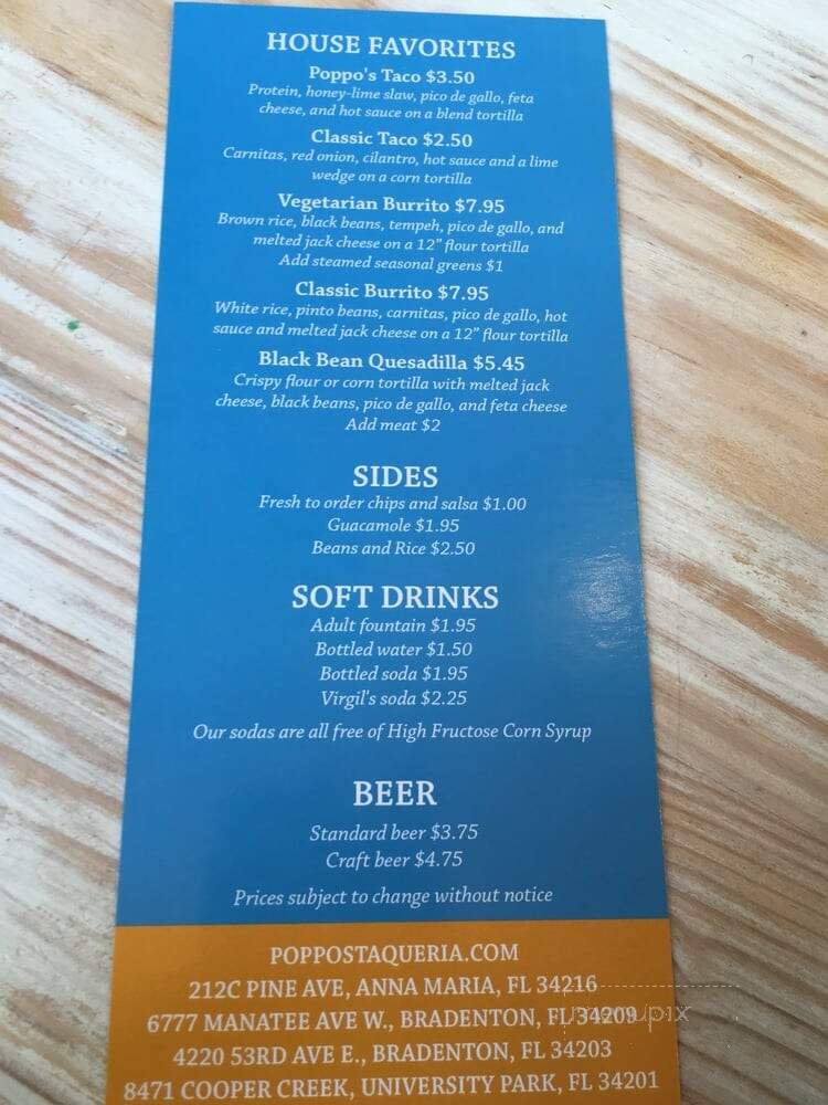 Poppo's Taqueria - Anna Maria, FL menu_pic