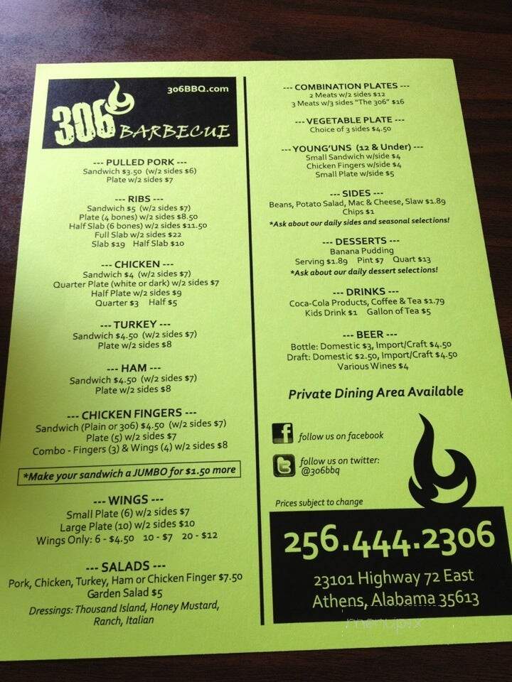 306 BBQ - Athens, AL menu_pic