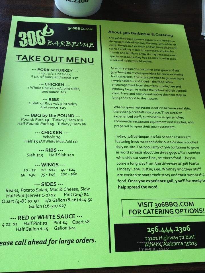 306 BBQ - Athens, AL menu_pic