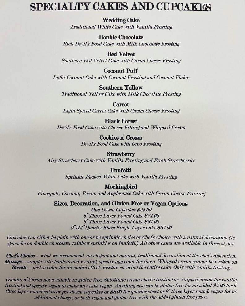 Mockingbird Cafe & Bakery - Christiansburg, VA menu_pic