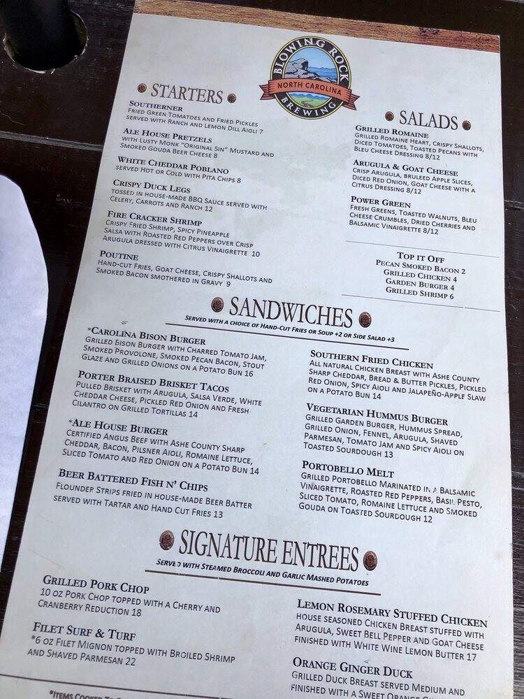 Blowing Rock Brewing Co. - Blowing Rock, NC menu_pic