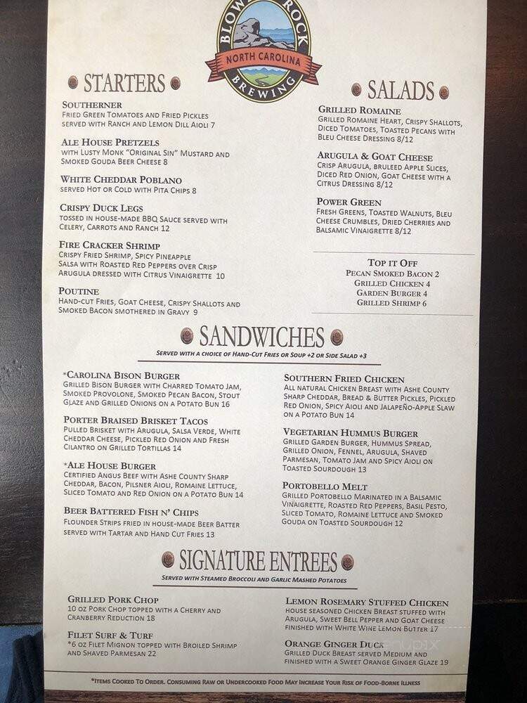 Blowing Rock Brewing Co. - Blowing Rock, NC menu_pic