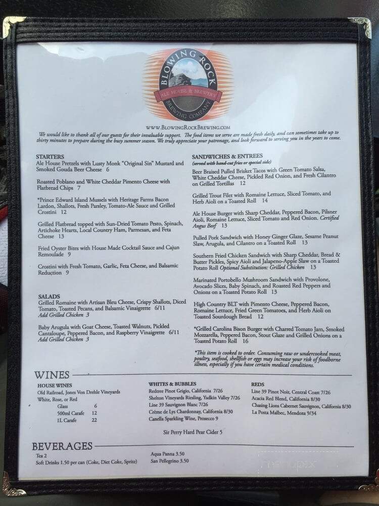Blowing Rock Brewing Co. - Blowing Rock, NC menu_pic