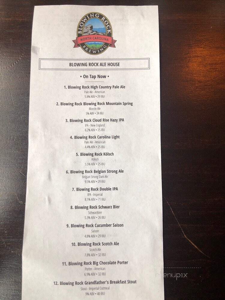 Blowing Rock Brewing Co. - Blowing Rock, NC menu_pic