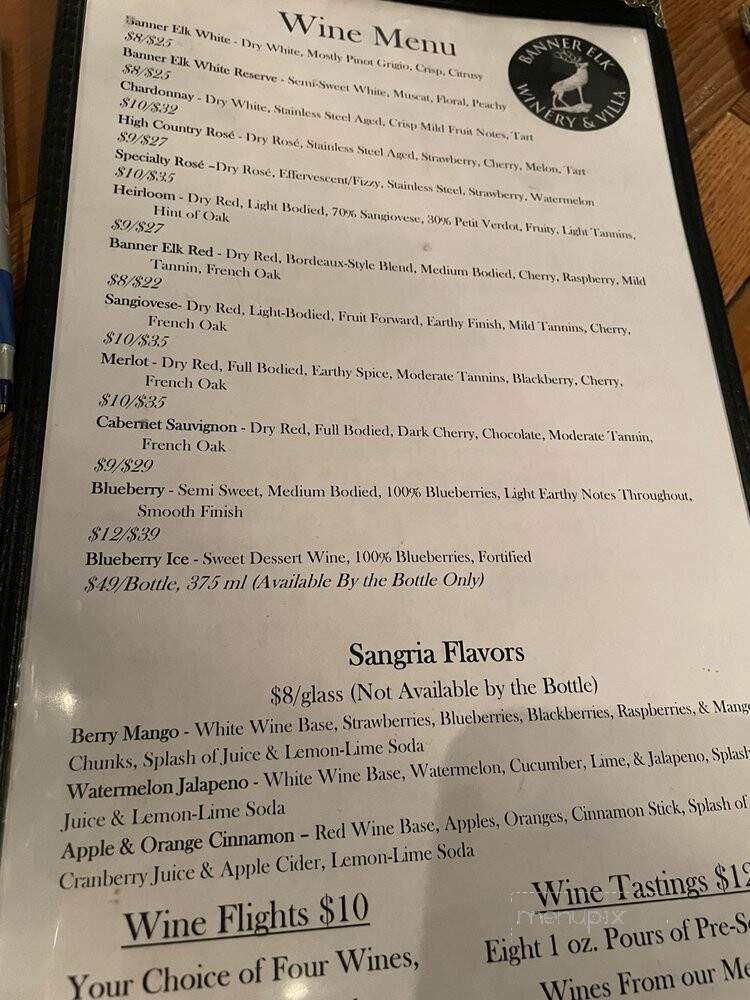 Banner Elk Winery & Villa - Banner Elk, NC menu_pic