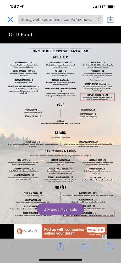 On The Deck Restaurant and Bar - Atlantic Highlands, NJ menu_pic