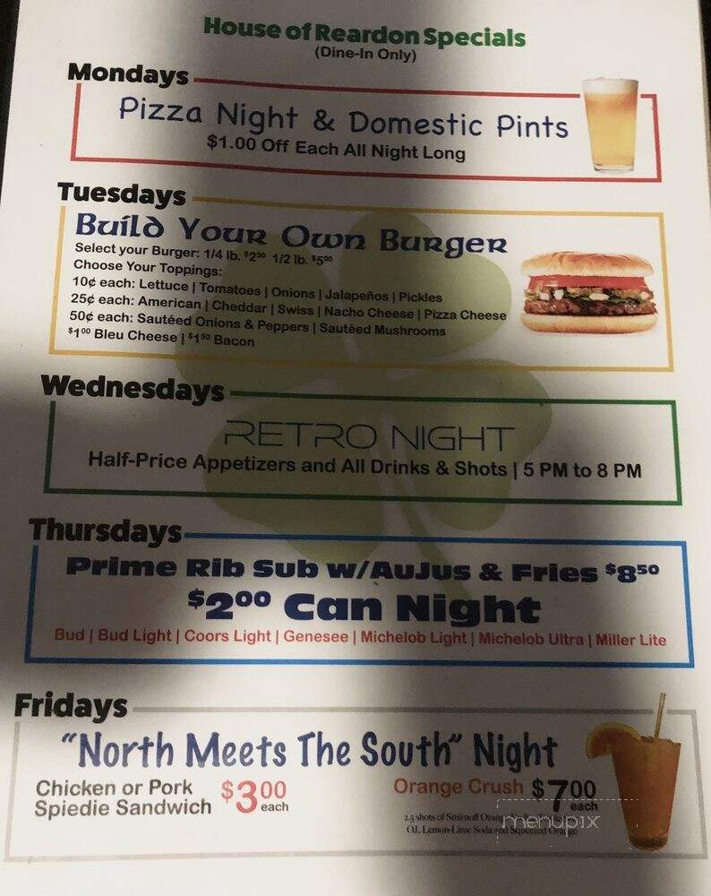 House of Reardon's - Binghamton, NY menu_pic