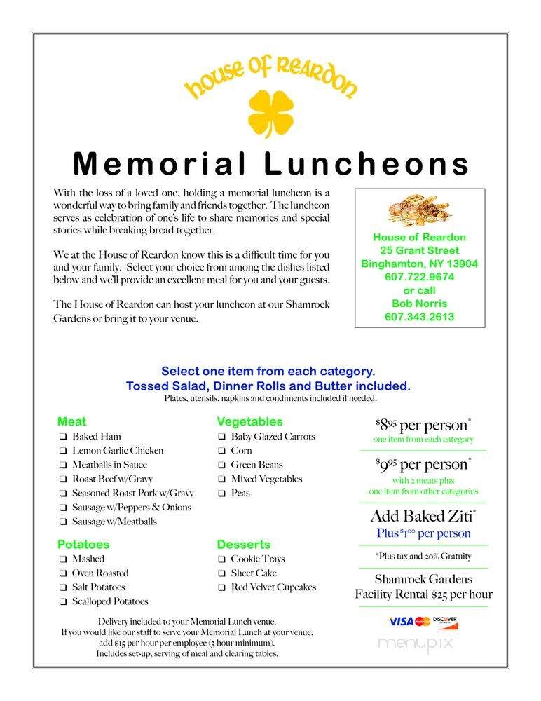House of Reardon's - Binghamton, NY menu_pic