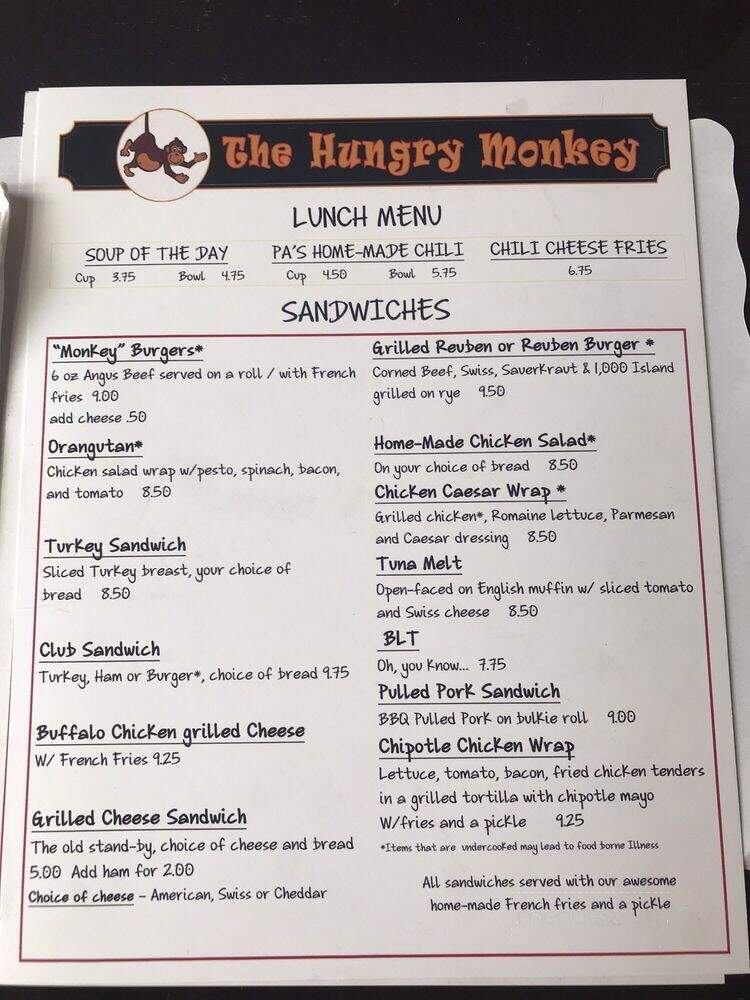 The Hungry Monkey - Newport, RI menu_pic