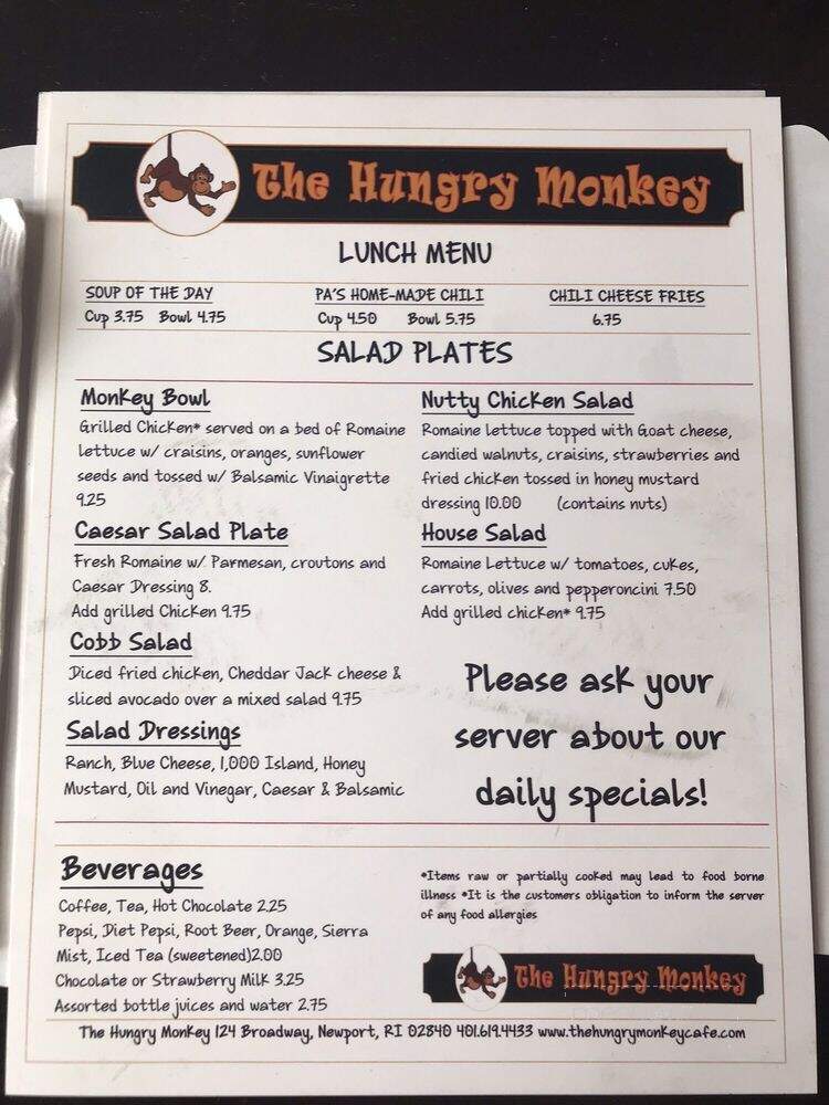 The Hungry Monkey - Newport, RI menu_pic