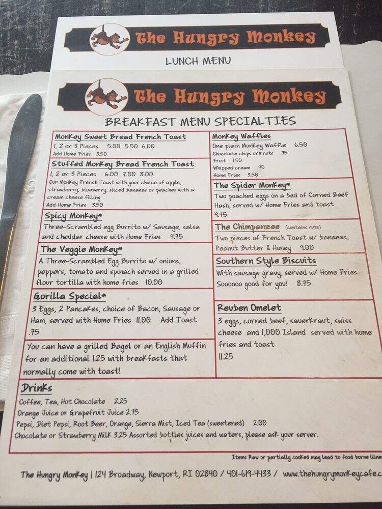 The Hungry Monkey - Newport, RI menu_pic