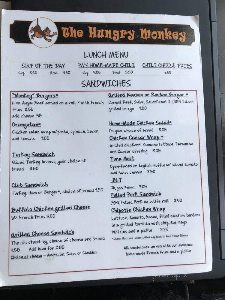 The Hungry Monkey - Newport, RI menu_pic