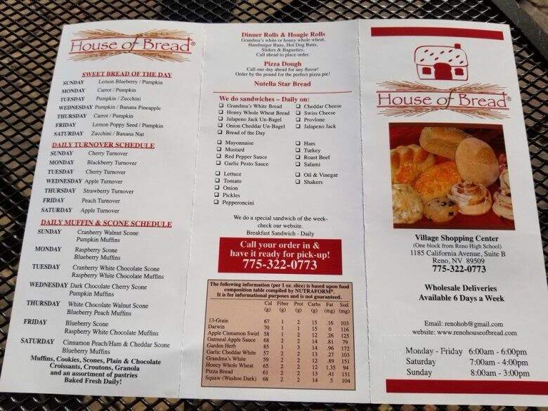 House of Bread - Reno, NV menu_pic