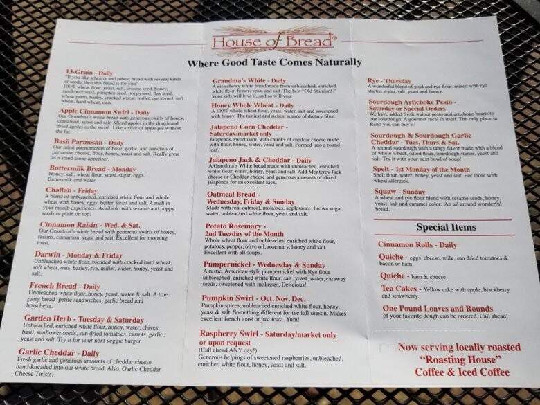 House of Bread - Reno, NV menu_pic