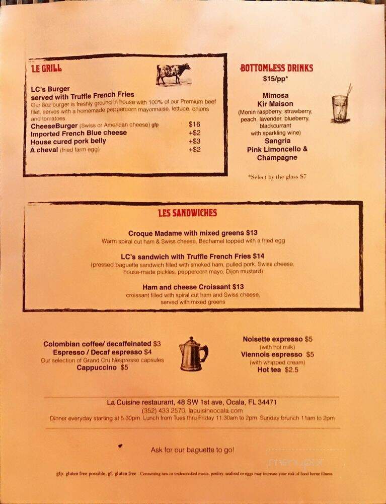 La Cuisine French Restaurant - Ocala, FL menu_pic