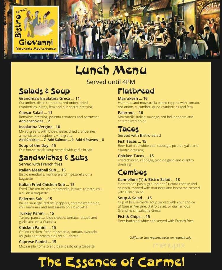 Carmel's Bistro Giovanni - Carmel-by-the-Sea, CA menu_pic