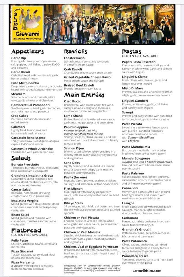 Carmel's Bistro Giovanni - Carmel-by-the-Sea, CA menu_pic