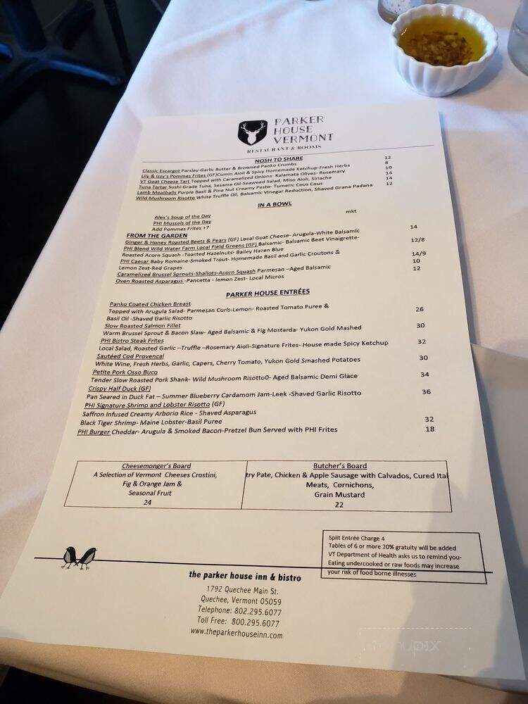 Parker House Inn - Quechee, VT menu_pic