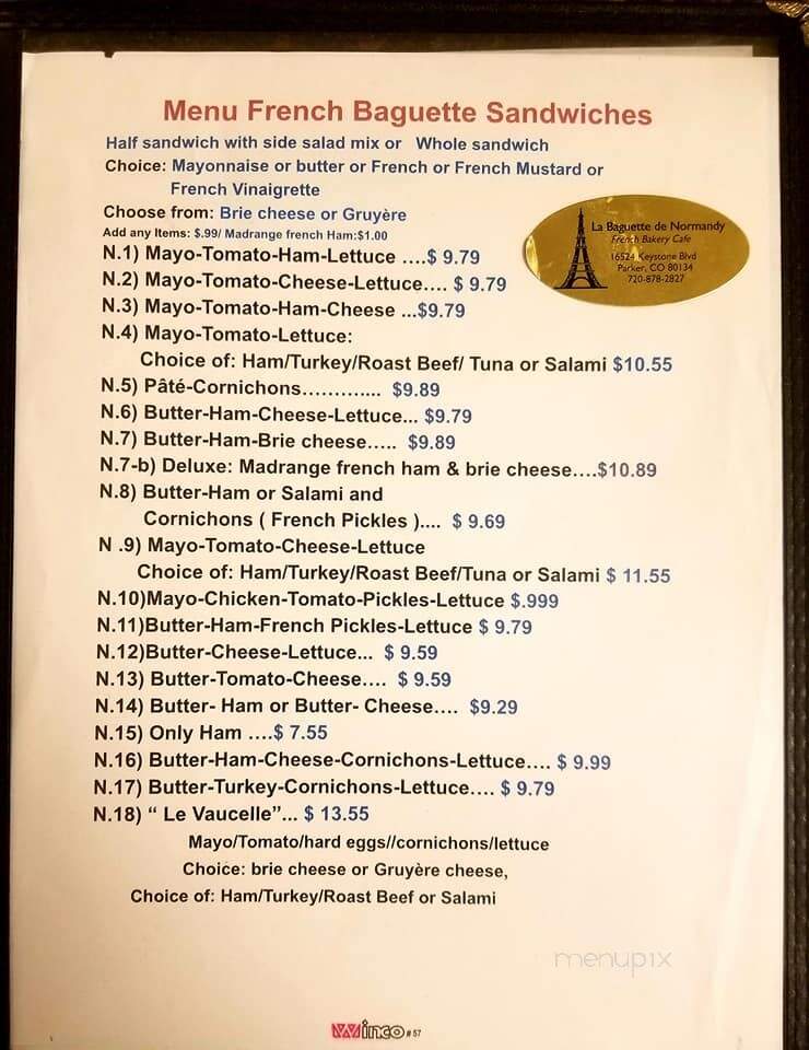 La Baguette de Normandy - French Bakery - Parker, CO menu_pic