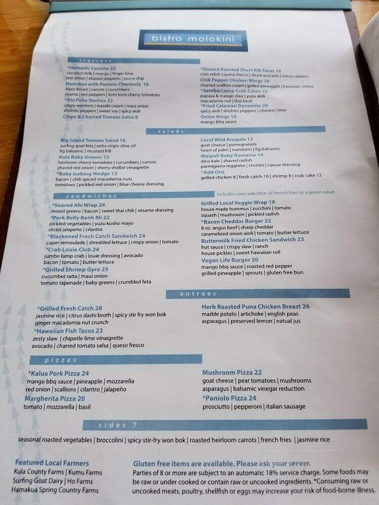 Bistro Molokini - Kihei, HI menu_pic