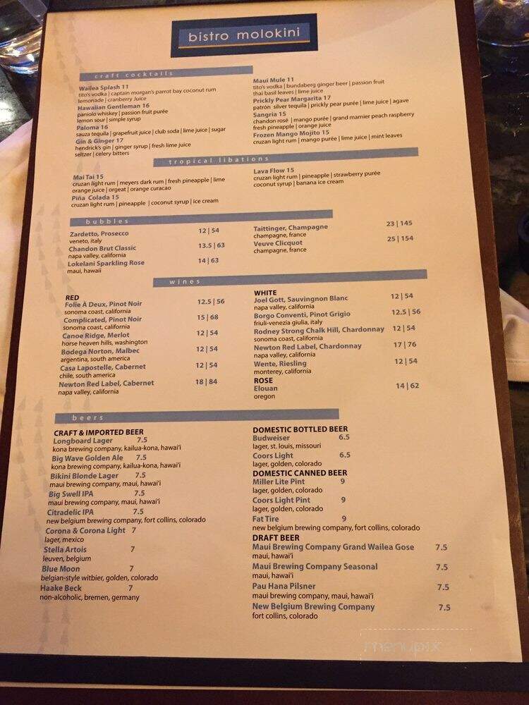 Bistro Molokini - Kihei, HI menu_pic