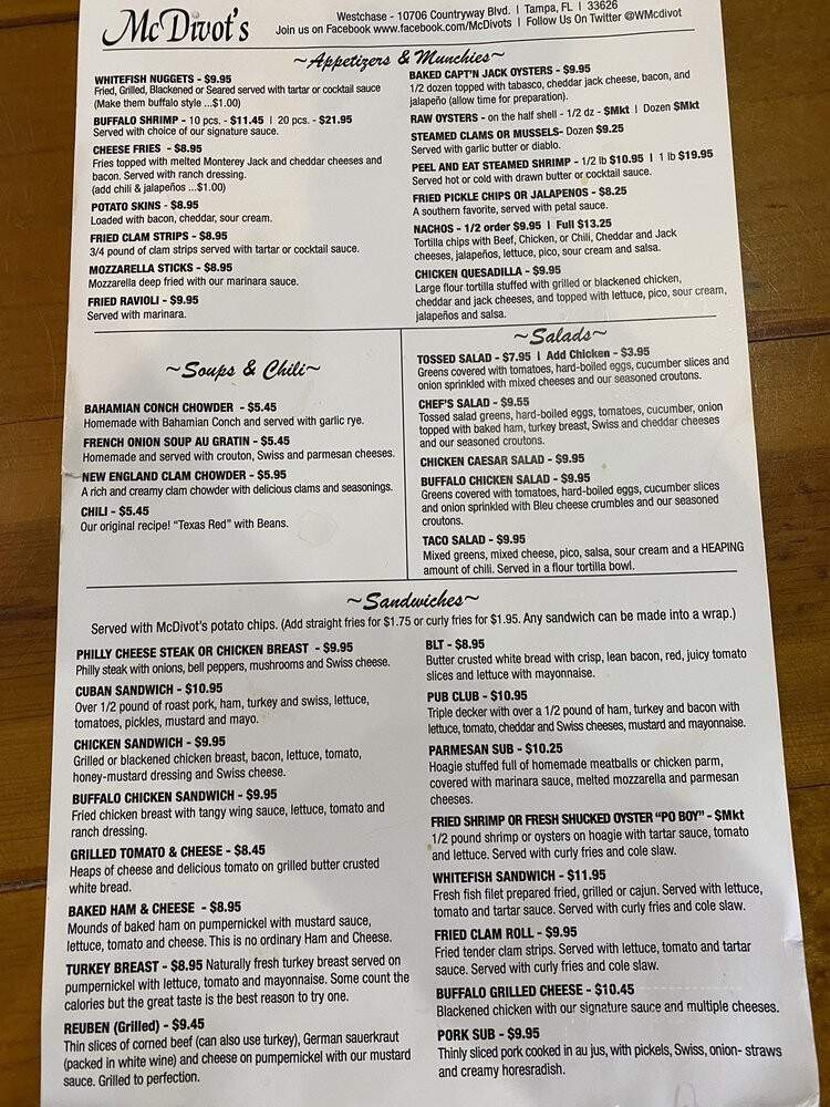 McDivot's Wings & Raw Bar - Tampa, FL menu_pic