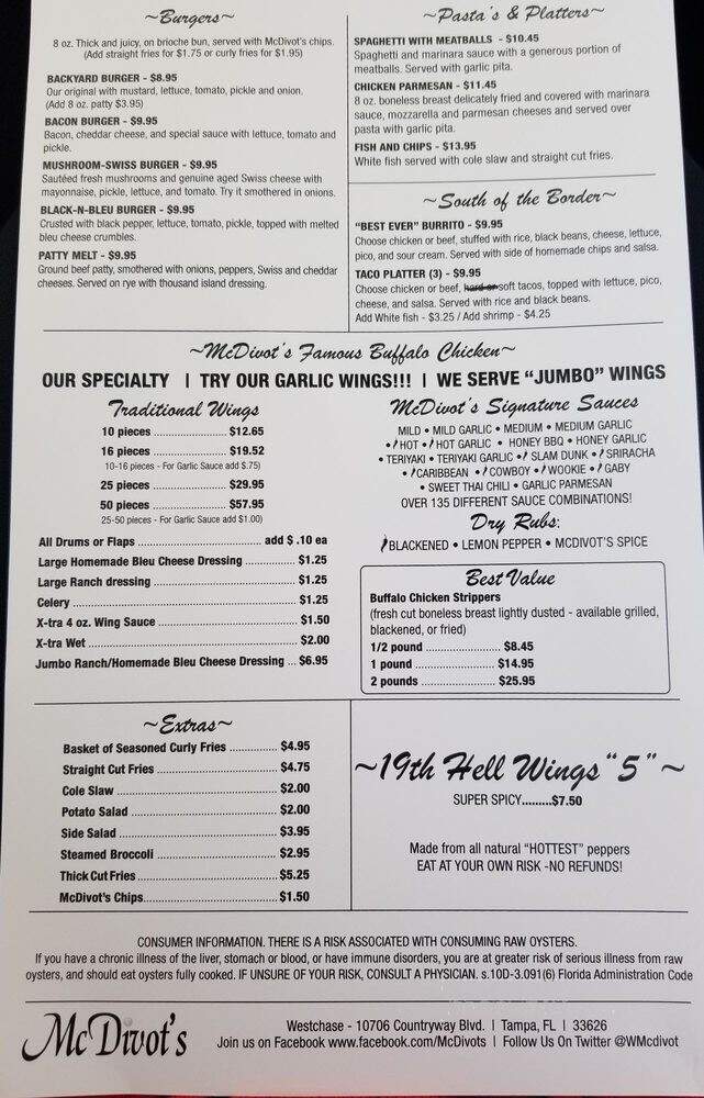 McDivot's Wings & Raw Bar - Tampa, FL menu_pic