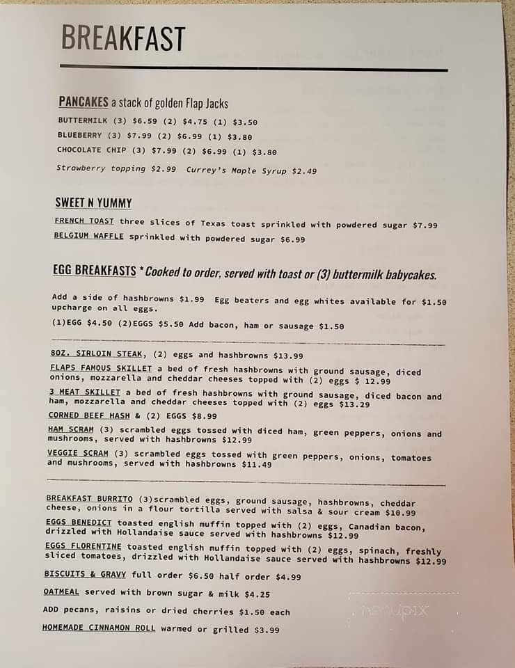 Flapjack Family Restaurant - Charlevoix, MI menu_pic
