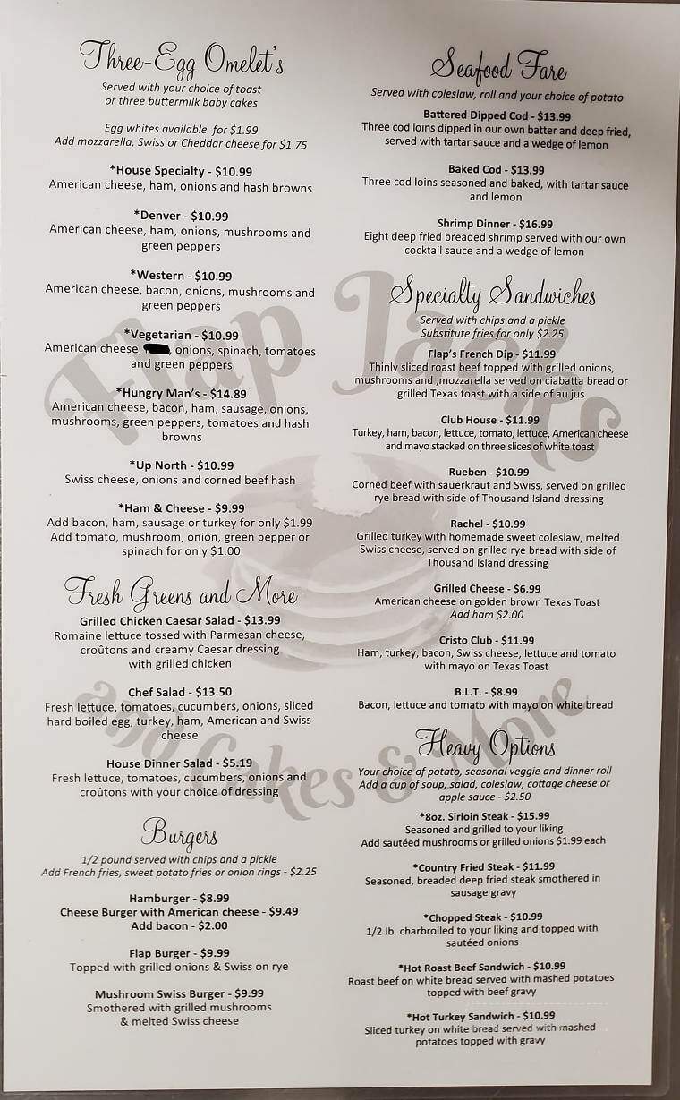 Flapjack Family Restaurant - Charlevoix, MI menu_pic