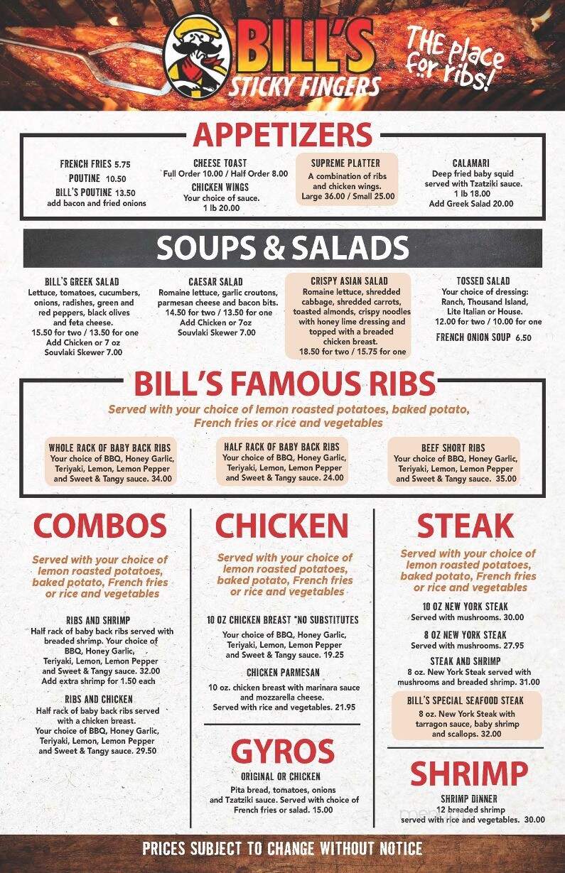 Bill's Sticky Fingers - Portage La Prairie, MB menu_pic