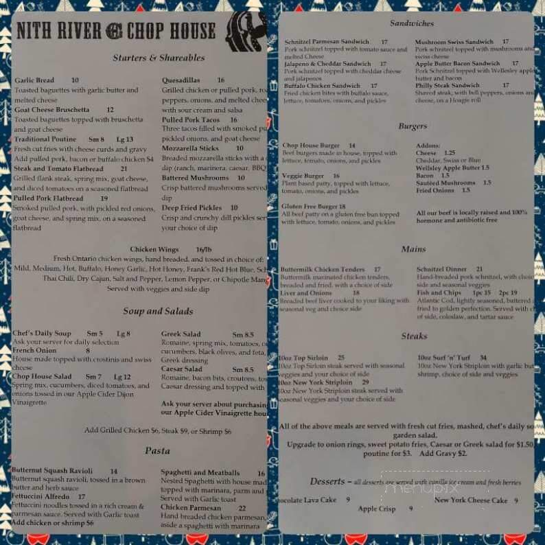 Nith River Chop House - Wellesley, ON menu_pic