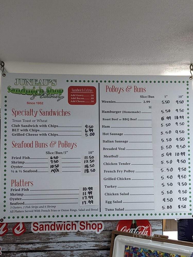 Juneau's Sandwich Shop - Marrero, LA menu_pic