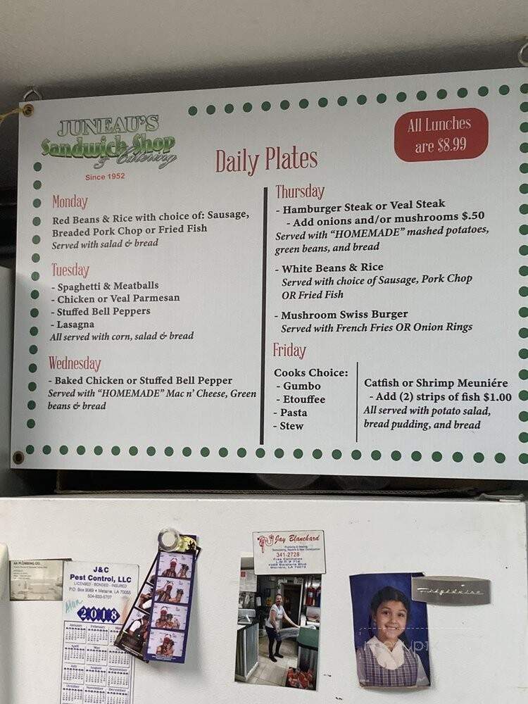 Juneau's Sandwich Shop - Marrero, LA menu_pic