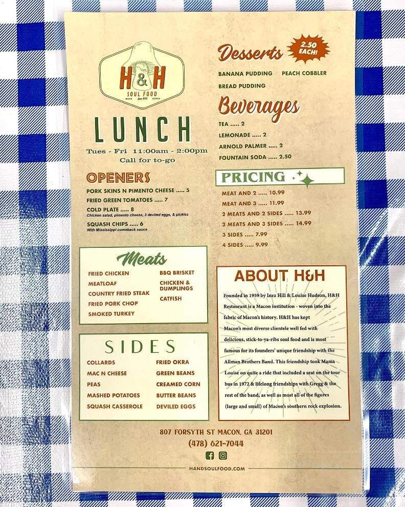 H & H Restaurant - Macon, GA menu_pic