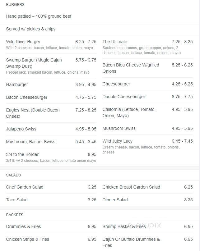 Wild River Bar & Grill - Center City, MN menu_pic