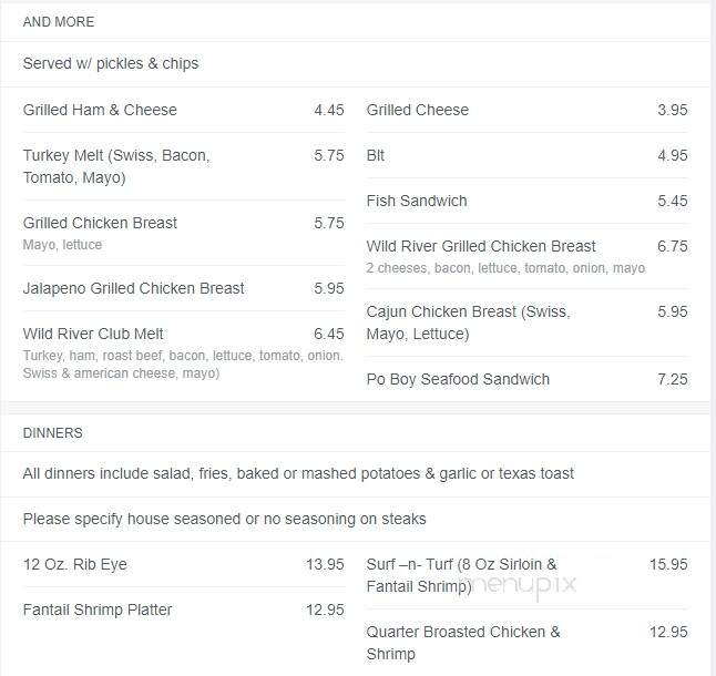 Wild River Bar & Grill - Center City, MN menu_pic
