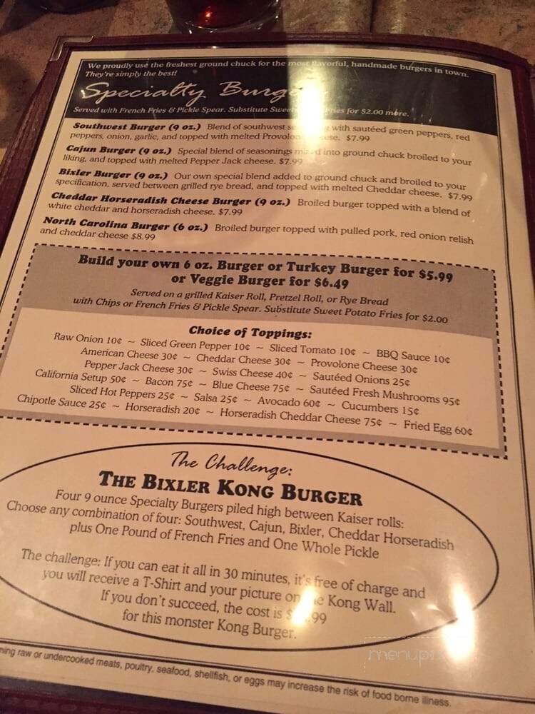 Bixler's Lodge - Reading, PA menu_pic