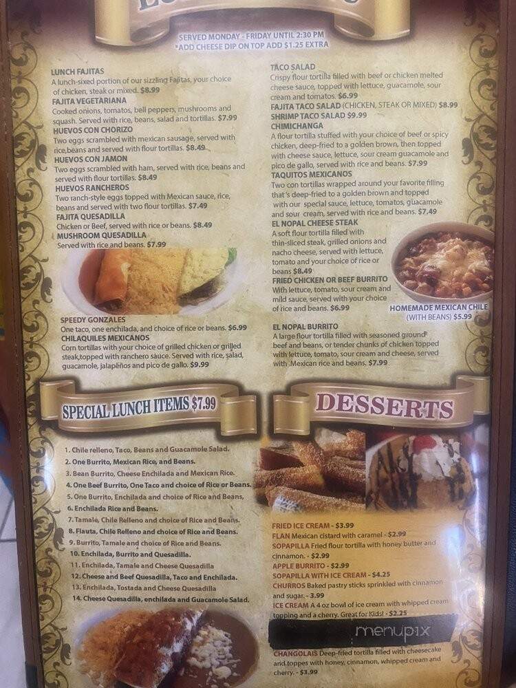 El Nopal Mexican Restaurant - Oakland, TN menu_pic