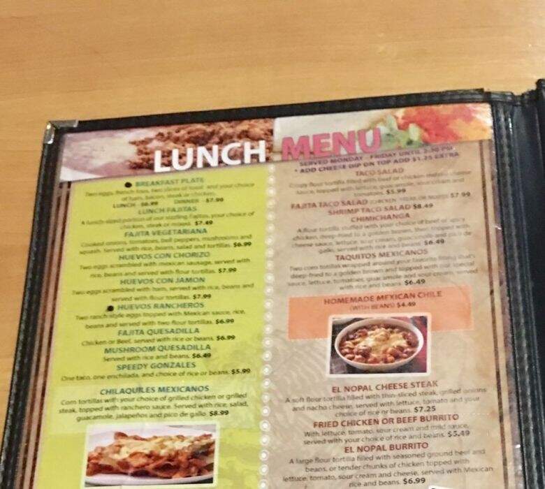 El Nopal Mexican Restaurant - Oakland, TN menu_pic