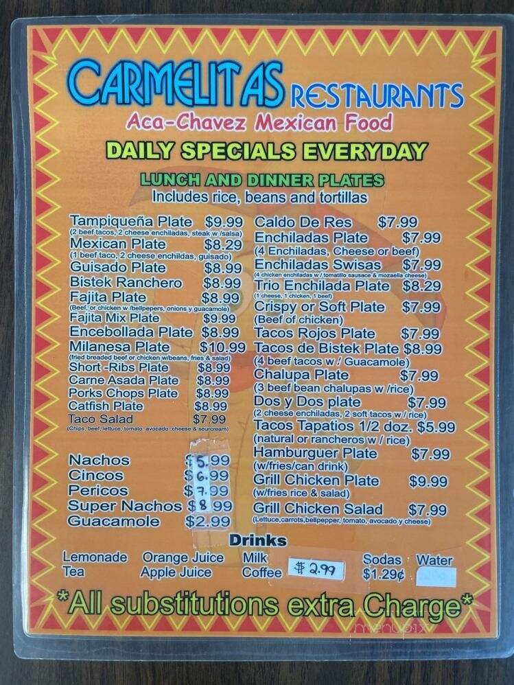 Carmelitas Restaurant - Del Rio, TX menu_pic