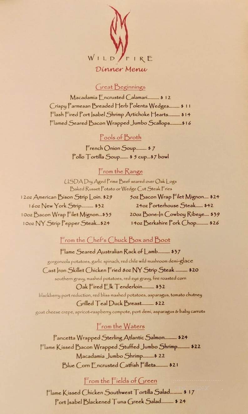 Wildfire - Georgetown, TX menu_pic