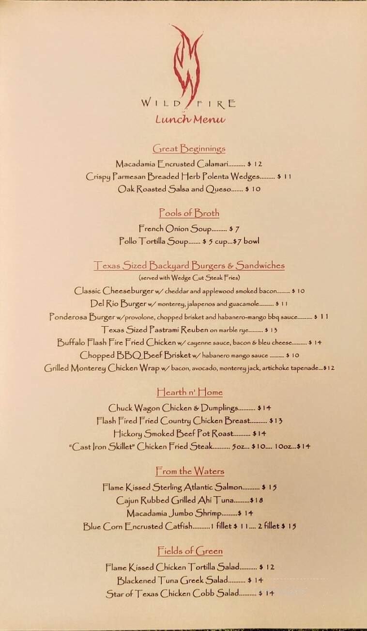 Wildfire - Georgetown, TX menu_pic